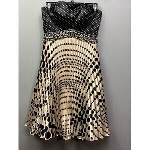 Atelier Alyce Satin Rouge Dress Womens size 4 strapless pleated‎ black/tan Beads